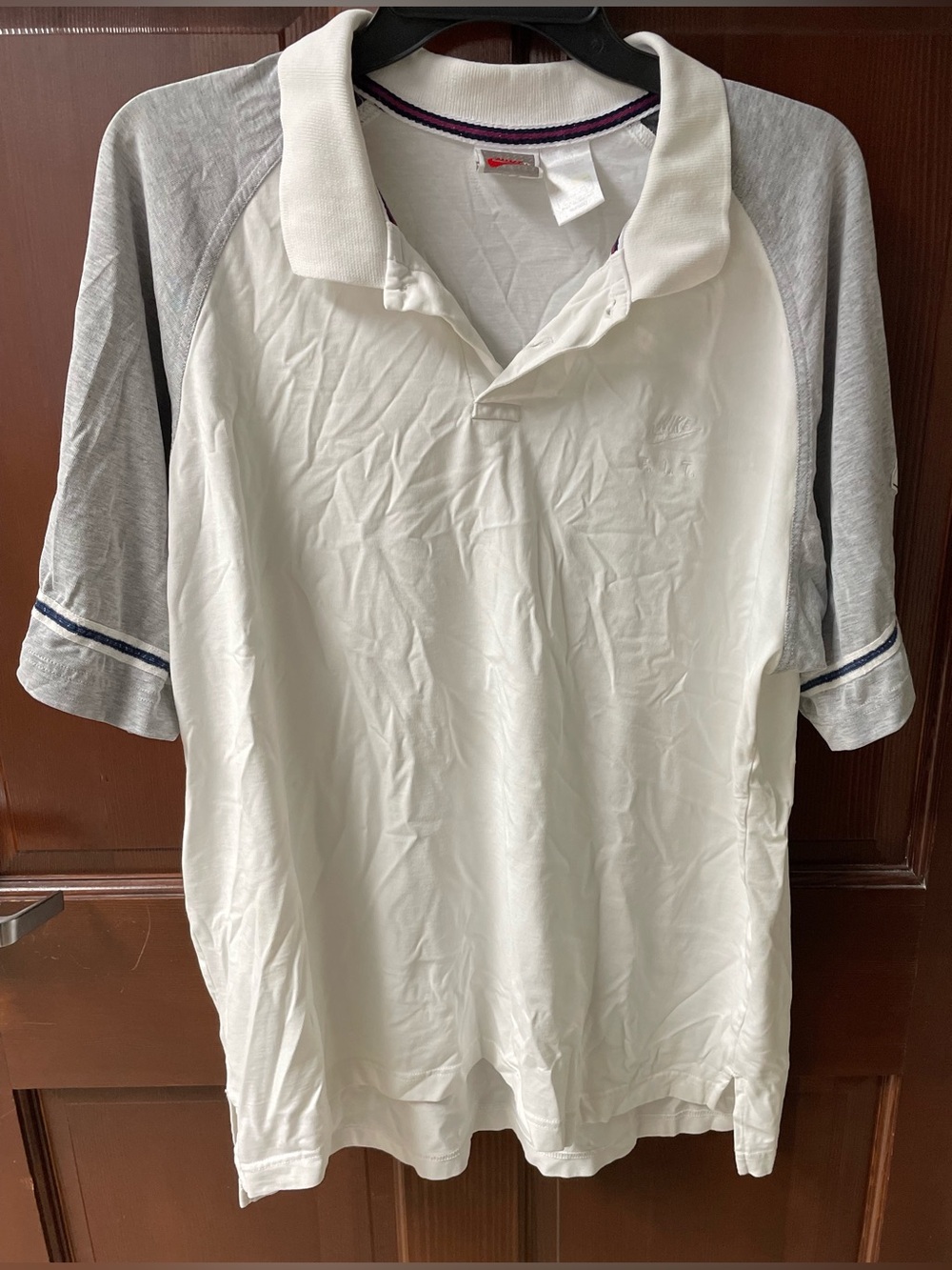 Vintage Nike Dri Fit Supreme Court Polo Mens L White W Gray Short Sleeves 90s